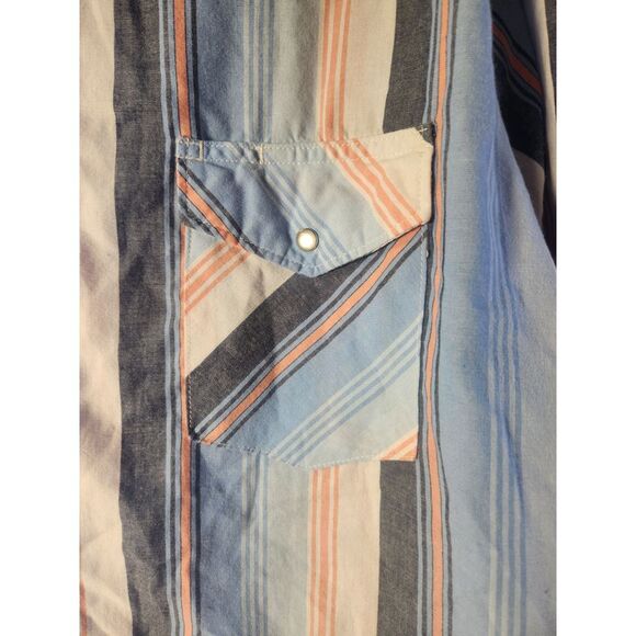 Wrangler Pearl Snap Striped Western Long Sleeve Shirt Mens Size large tall Blue - Picture 4 of 7